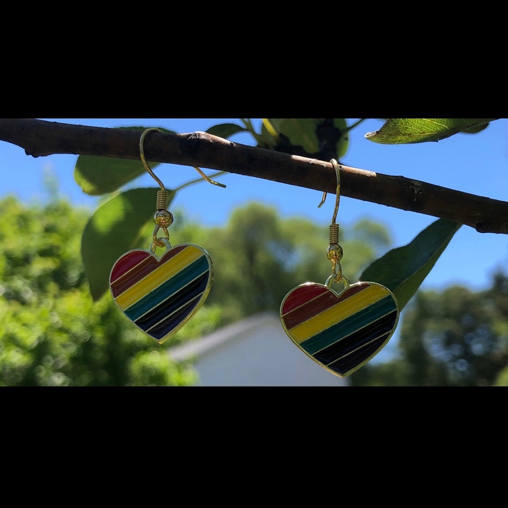 Rainbow Heart Earrings, Pride Dangle Earrings, Rainbow Earrings